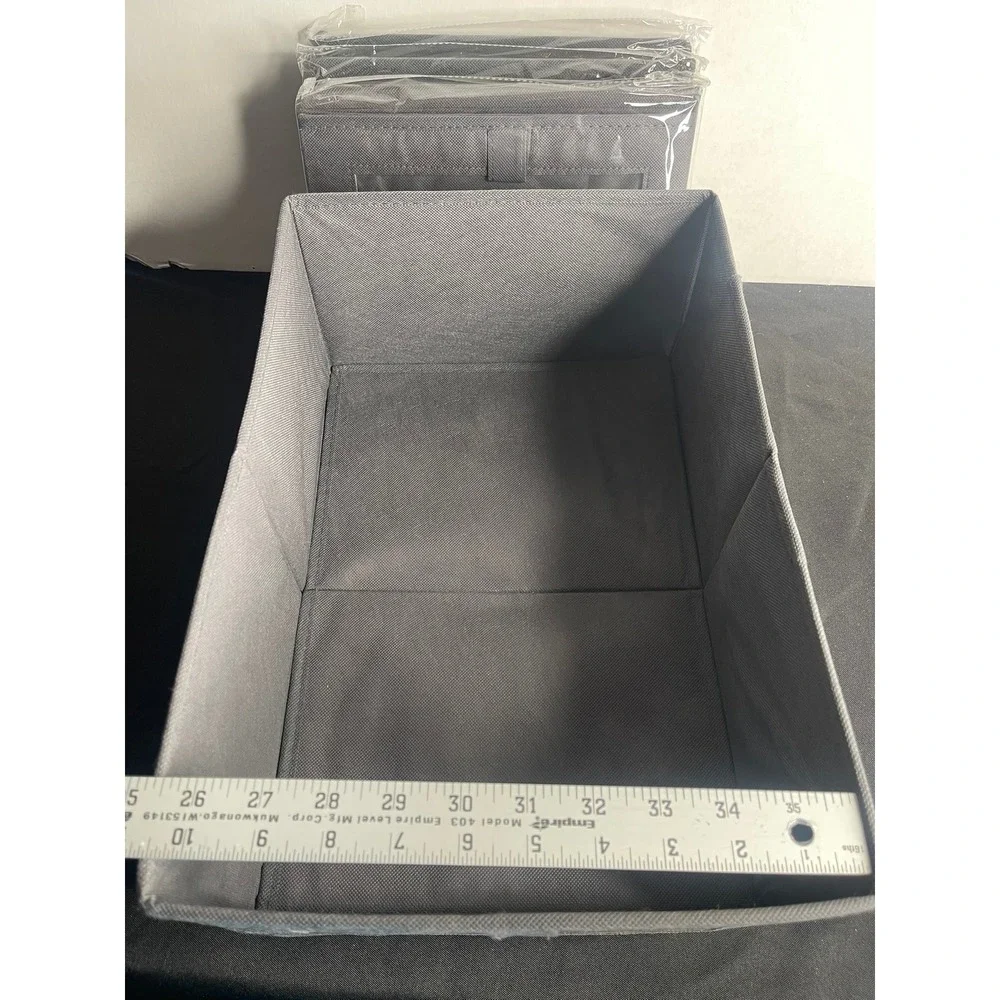 Set of 4 Gray Fabric Collapsible Storage Bins with Clear Window Organizer Box
